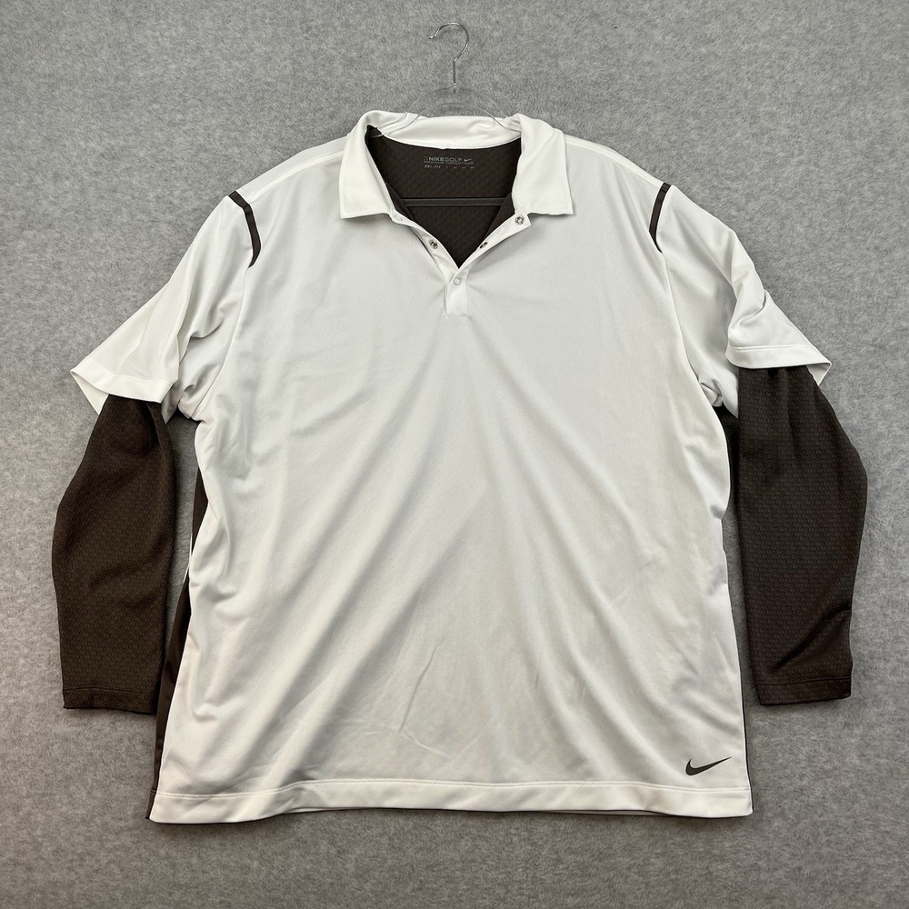 Nike Golf Dri-Fit Polo Shirt Men's Size XXL 2-in-1 Layered Brown White‎ Thermal